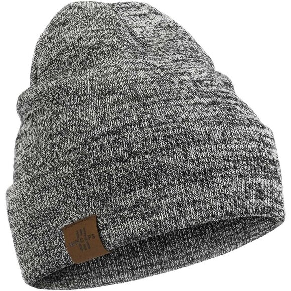 Men and Women Black/White Acrylic Stretchy Daily Knit Warm Winter Beanie Hats - Picture 1 of 6